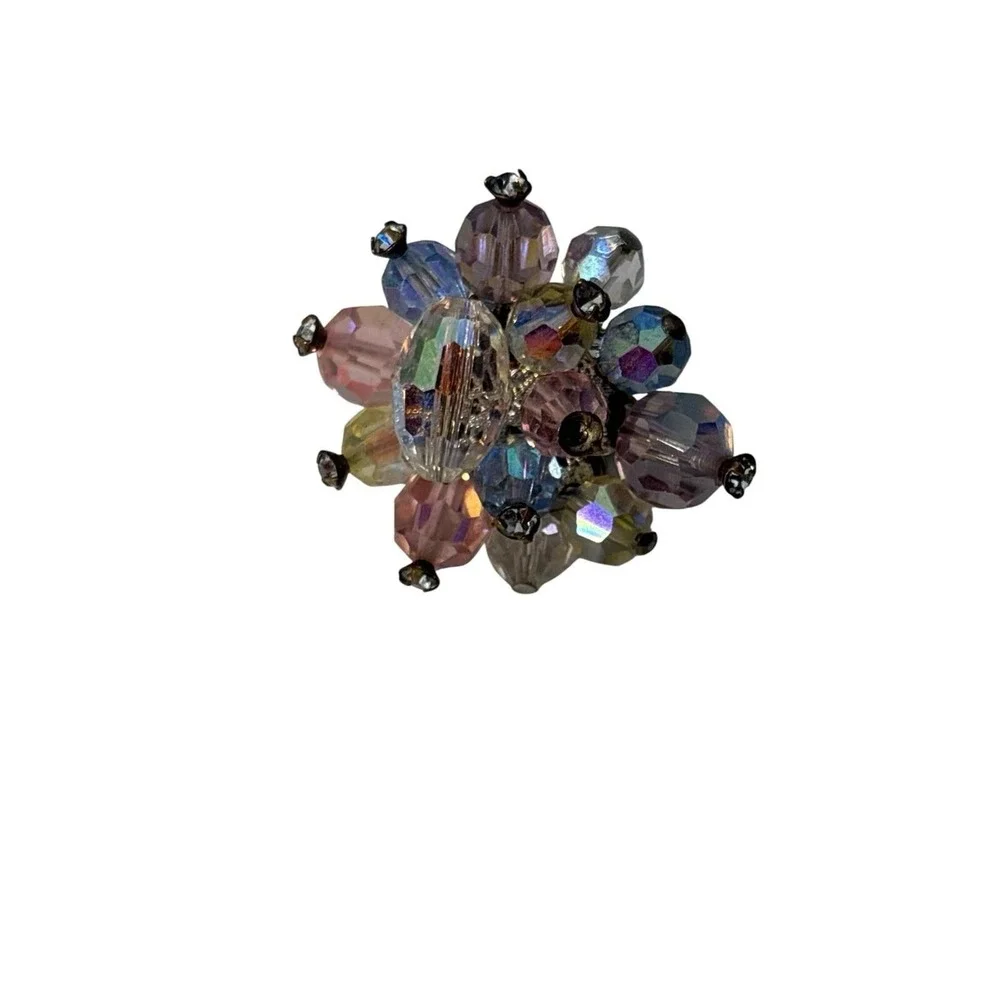 Vintage Signed Vendome Rhinestone beaded Brooch Pin Clip On‎ Earrings Set